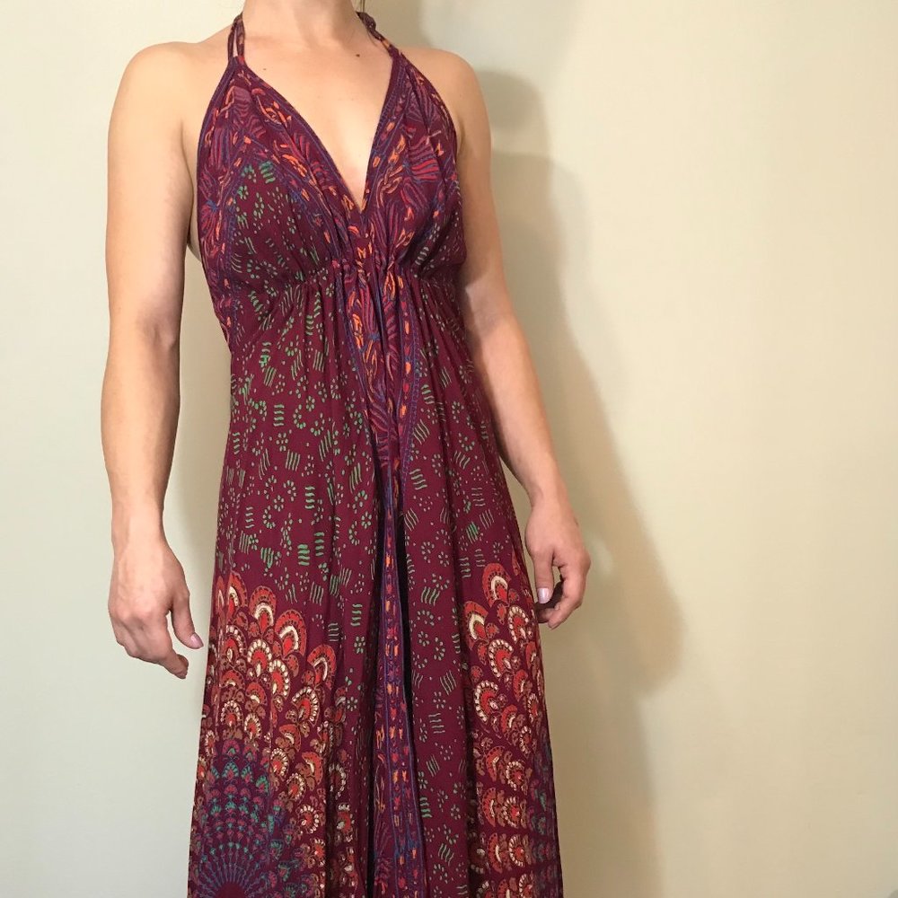 Burgundy Patterned Maxi Dress